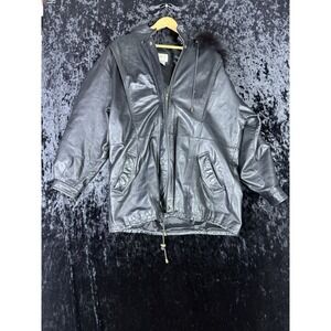 Vintage Boundary Waters Genuine Leather Fox Hood Trim Jacket Womens XL Black